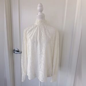 Lauren Ralph Lauren White Lace Overlay Long Sleeve Blouse Size 10